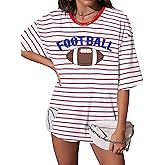 Football Shirt for Women Oversize Game Day T-Shirts Football Graphic Tee Tops Funny Sunday Funday Sport Mom Tops