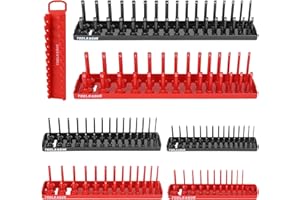 TOOLEAGUE 7Pcs Socket Organizer Tray and Magnetic Wrench Holder Set,Red SAE & Black Metric, 1/2", 1/4", 3/8" Socket Storage Trays for Tool Box Drawer