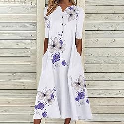 ODEUIAOD Short Sleeve Sundresses for Women Women's
