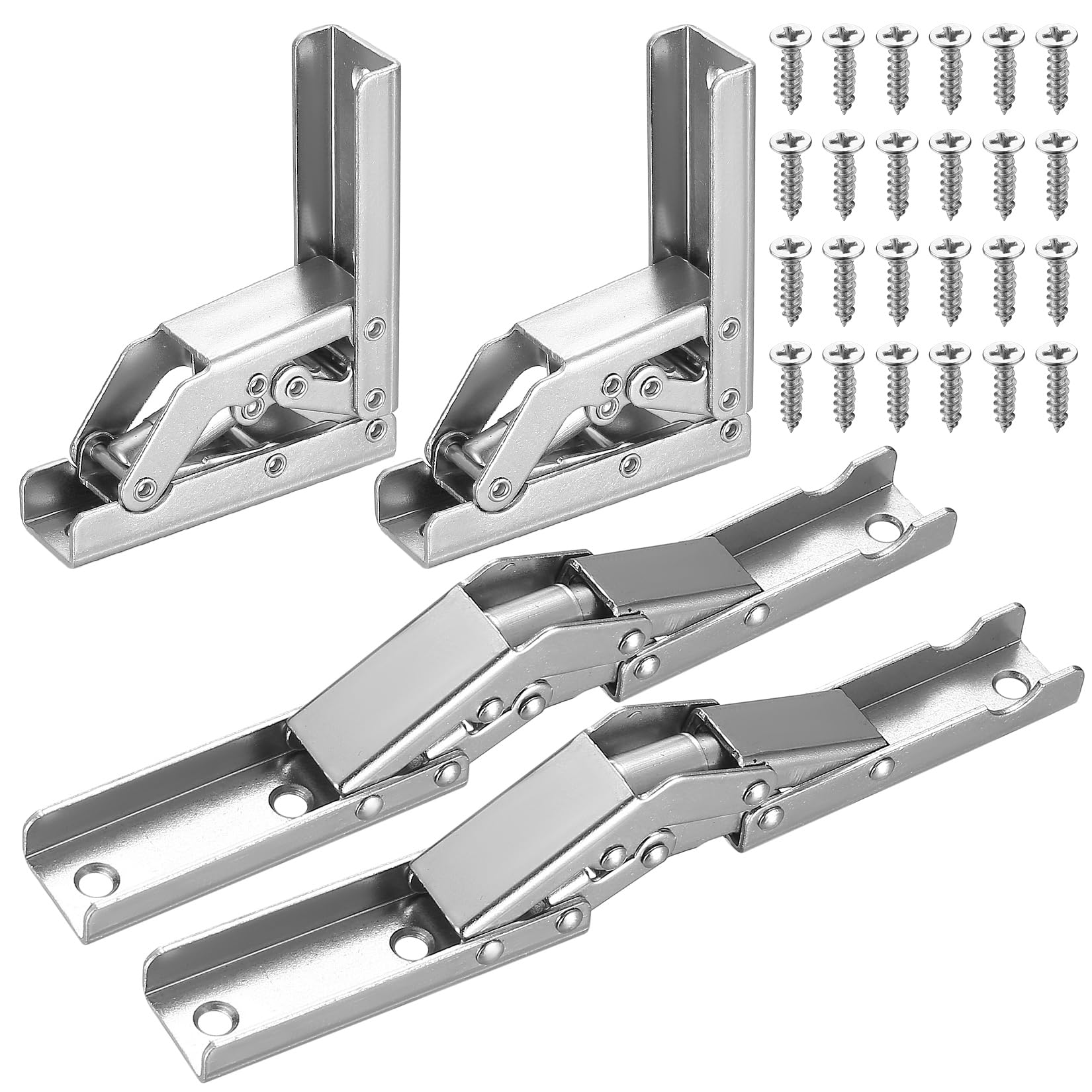 4 Pcs Kitchen Cabinet Hinges, 90 Degree Folding Shelf, Hidden Cupboard Door Hinges, Bracket Table Holder Furniture Hinges for Wooden Box, with Fixing Screws