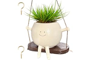 Aoderun Face Planter Pots for Indoor Outdoor Plants Hanging Plant Pot with Drainage Suitable for Air Plant,Succulents,String of Pearls Plant Decor Wall Window Porch Graden(White,M)