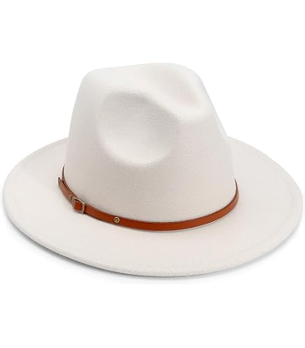 Fedora White Hat Unisex Classy Chic Men Women Buckle Strap Wholesale Double Belt Strap Fedora Hat for your store - Faire main image 2