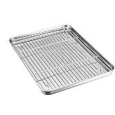 TeamFar Baking Sheet with Rack Set, Stainless Steel Baking Pan Tray Cookie Sheet with Cooling Rack, Non Toxic & Healthy, Easy Clean & Dishwasher Safe