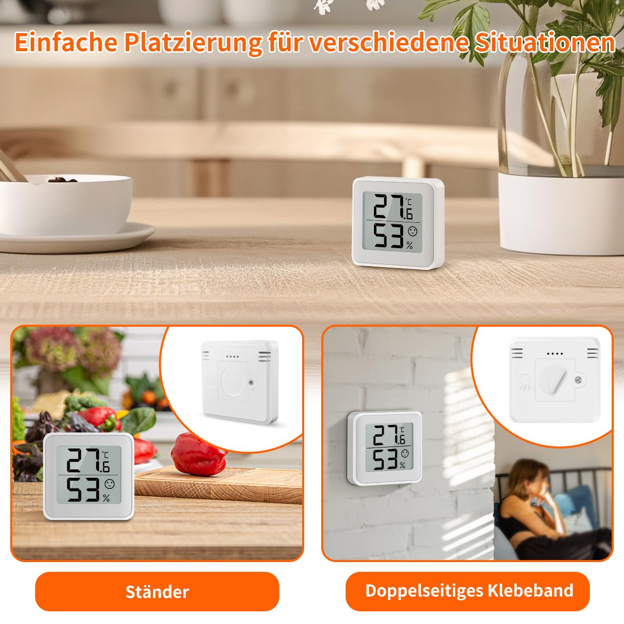 MeesMeek Indoor-Thermometer Feuchtigkeitsmesser-Hygrometer-Monitor mit großem LCD-Digitaldisplay,Komfortanzeige,℃/℉-Umschalter sowie Temperatur-und Feuchtigkeitssensor für Babyzimmer,Treibhaus(2) 6