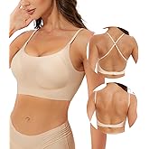BOUFOR Seamless Low Back Bra Wireless Padded Bralette Thin Straps Comfort Halter Backless Cross Multiway Convertible Bras