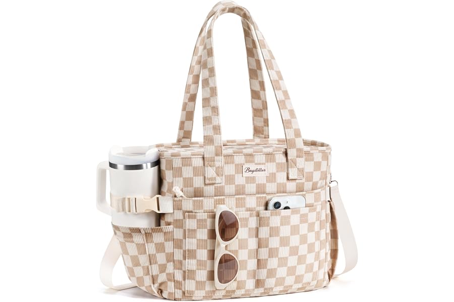Bagstellar Corduroy Lunch Box for Women Insulated Lunch Bag Cooler Tote Bag | Wide Opening Adult Lunch Box w/ 40oz Cup Holder