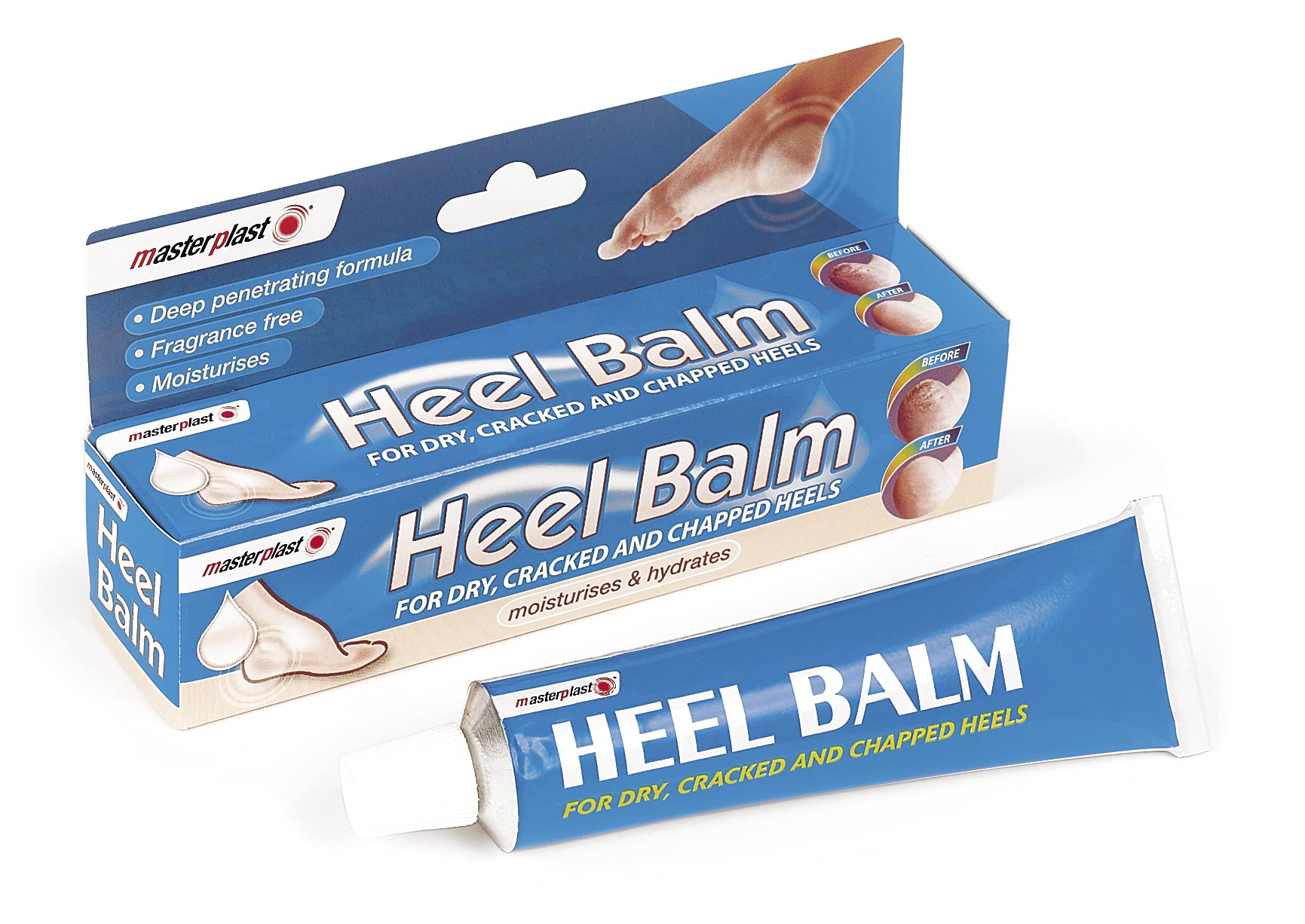 Masterplast Heel Balm | Moisturising Repair Cream for Dry, Cracked and Chapped feet | Hydrating Foot Cream - Fragrance Free (70g Tube)