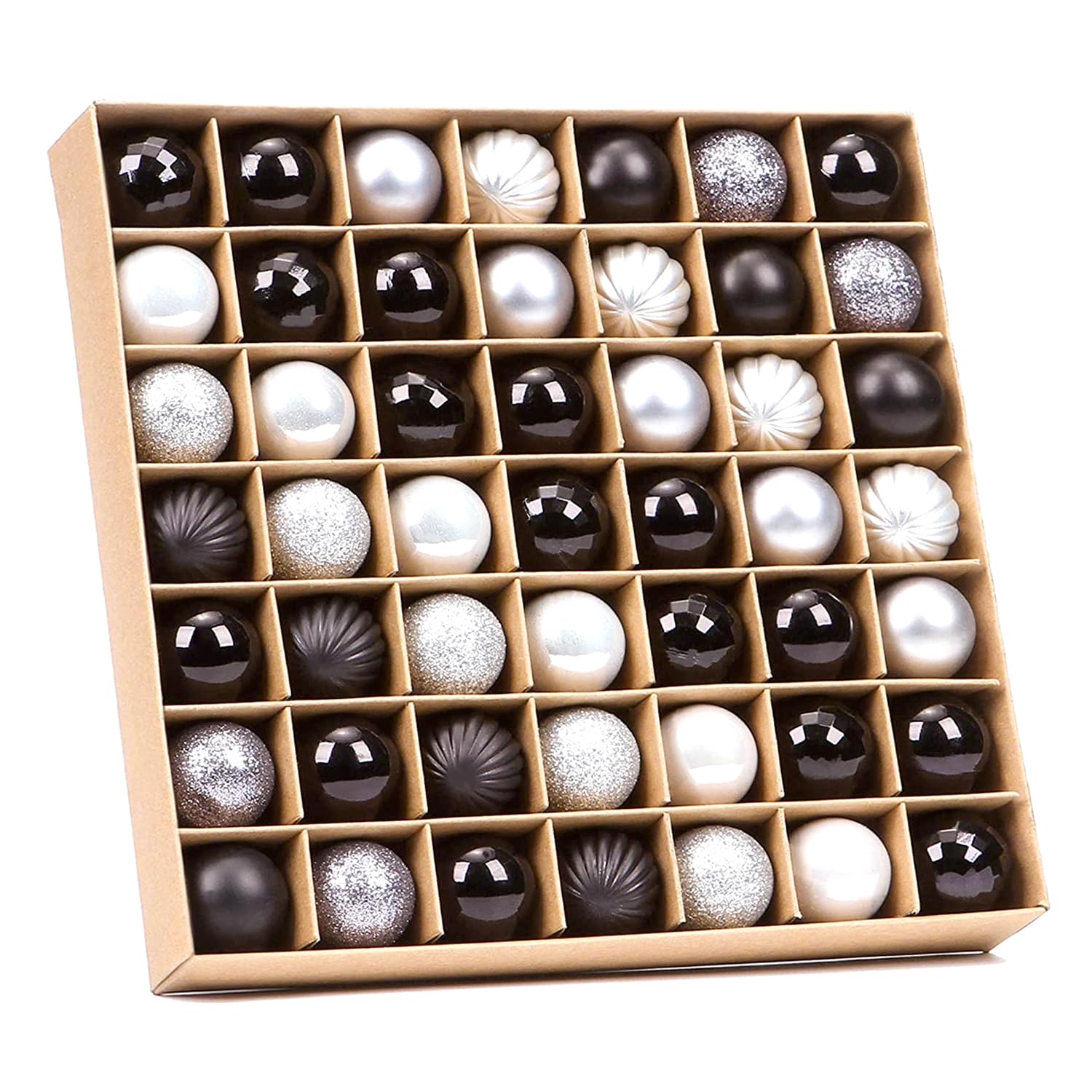 VEYLIN Christmas Mini Baubles - 49pcs 3cm Glitter Baubles for Mini Christmas Tree Decorations (Black & Silver)