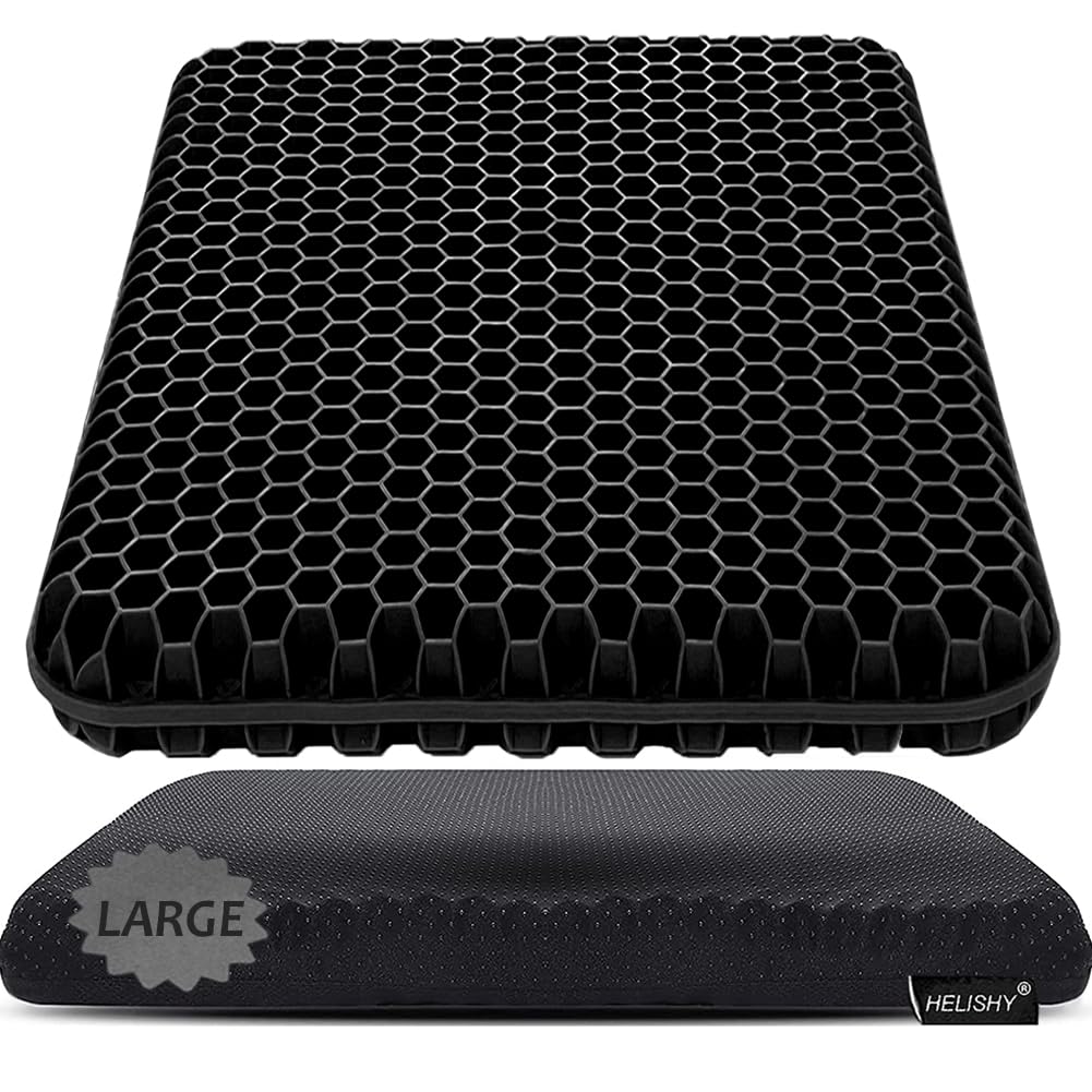 Photo 1 of Gel Seat Cushion, Large Gel Cushion Breathable Honeycomb Chair Pads Gel Cushion with Non-Slip Cover for Home Office Chair Car Seat Wheelchair Absorbs Body Pressure Points, As Seen on TV (Black)