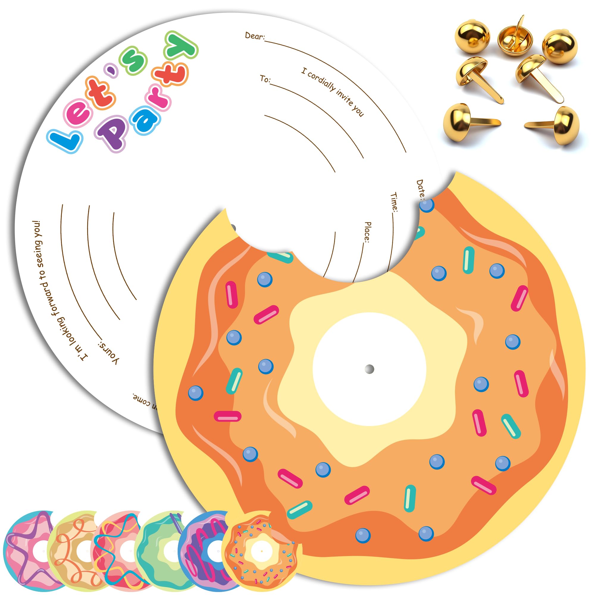 Funnlot 12PCS Donut Party Invitations Kids,Double-Sided Birthday Invitations for Boys Girls Party Invites for School Activities Birthday Party Suitable for All Ages — image 1