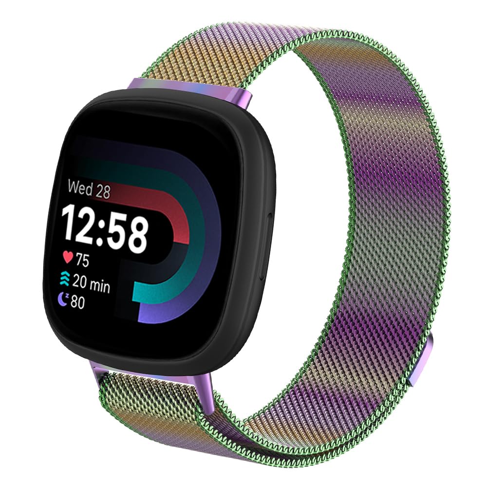 Moydolo Compatible with Fitbit Versa 3 Versa 4 Bands Women Men, Stainless Steel Metal Adjustable Magnetic Lock Loop Replacement Mesh Straps for Fitbit Sense/Sense 2/Versa 3/Versa 4