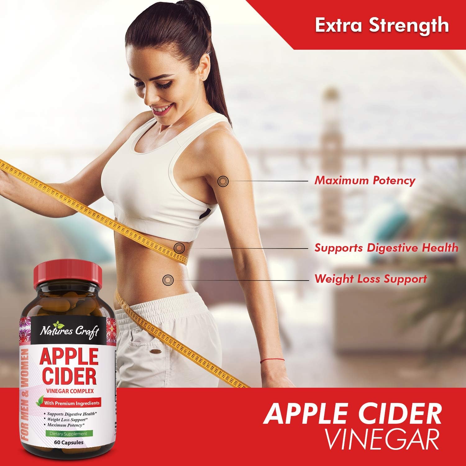 Natures Craft Apple Cider Vinegar Pills – For Weight Loss ACV Capsules Extra Strength Fat Burner Natural Supplement Pure Detox Cleanse Appetite Suppressant Immune Booster – for Women and Men 60 caps: Health & Personal Care