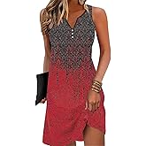 Disamer Womens Summer Dress 2025 Casual Button Down V Neck Sleeveless Boho Floral Beach Sundresses Vacation A-Line Dresses,Dye Red,XX-Large