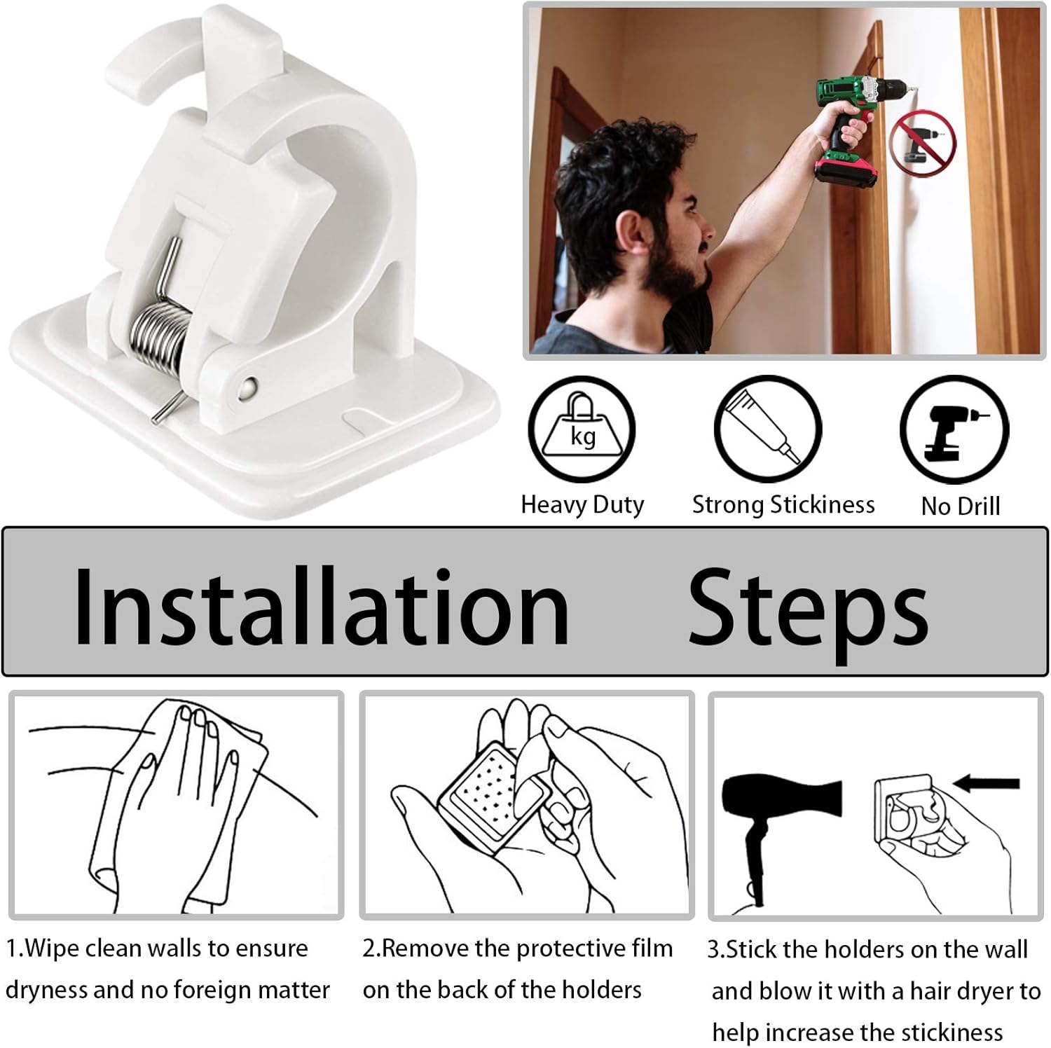 zybest Self Adhesive Curtain Rod Bracket Holder,8pcs No Drill Curtain Rod Bracket Wall Mount Holder for Home Bathroom Hanging net Curtain,Party, Garden Decoration: Home & Kitchen
