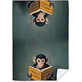 QEJ Funny Monkey Kitchen Dish Towels, Monkey Gifts, Animal Lover Gifts, Cute Chimpanzee Reading Books Decorative Hand Tea Towels for Bathroom Kitchen, 16x24 Inch