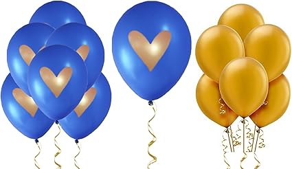 Amazon Com Cobalt Blue Balloons Royal Blue Gold Heart Love 12