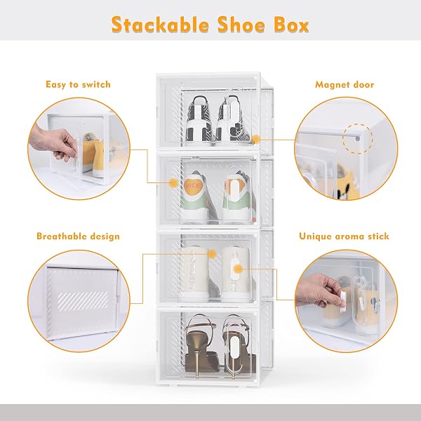 SIMPDIY SHOE BOX, 12 PACK LARGE SHOE STORAGE BOXES CLEAR PLASTIC STACKABLE, SHOE ORGANIZER CONTAINERS WITH LIDS FOR SIZE 13