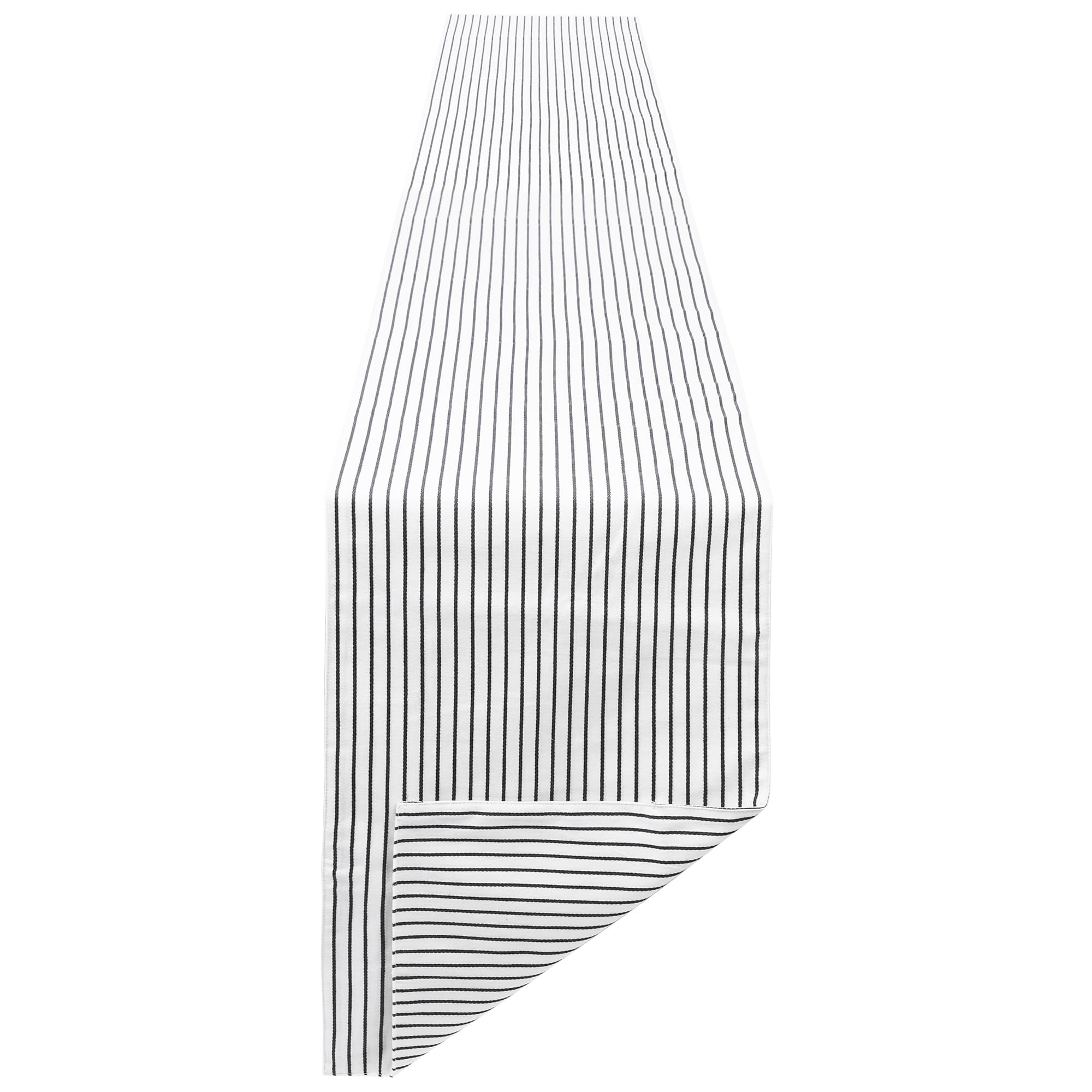 PiccoCasa Table Runner, 100% Cotton Dining Table Runner 33x183 Cm/14"x72", Reversible Design Machine Washable Home Dining Table Decor Stripe Table Runner Black and White