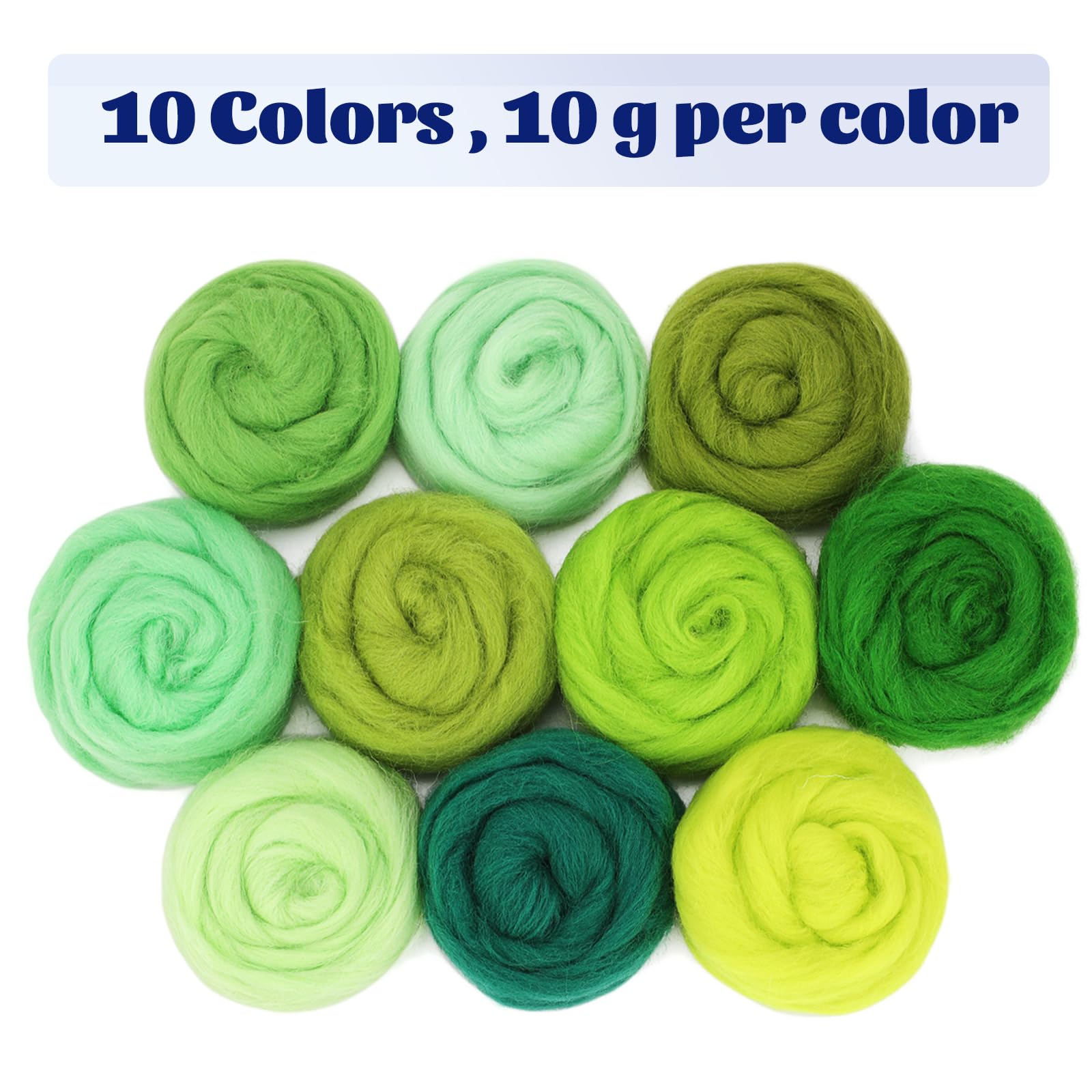 Mayboos 10 Colors Fiber Wool, Fiber Wool Yarn Roving, Spinning Wool Roving for Needle Felting, DIY Hand Spinning, Needle Felting Wool Craft, 10g/Color (Cool Colors)