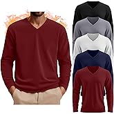 August Alley 5 Pack Thermal Long Sleeve Shirts for Men V Neck Fleece T Shirt Loose Fit Base Layer Sweatshirts Cold Weather