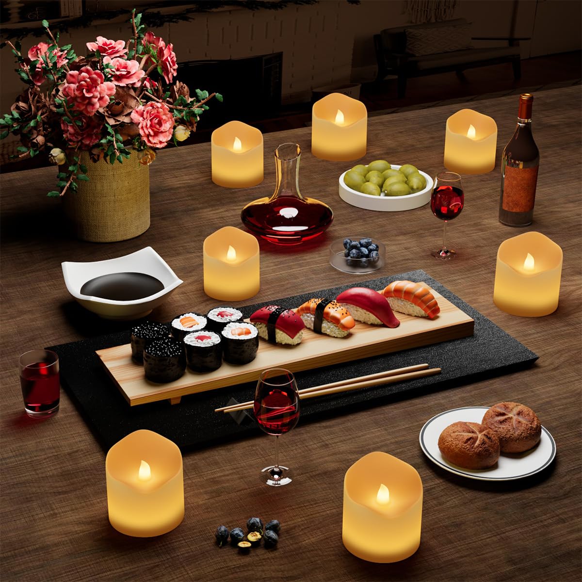 Ddomijoy 24pcs Flickering Flames Flickering Warm White LED Candles Battery Candles Warm White Tea Light Wave Unscented Safe for Bon Festival Halloween Christmas Party Wedding Birthday Room Indoor