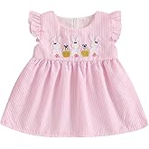 Fuethsuy Easter Toddler Baby Girl Outfit Bunny Embroidery Ruffle Sleeveless Smocked Dresses Crewneck Dress Summer Clothes