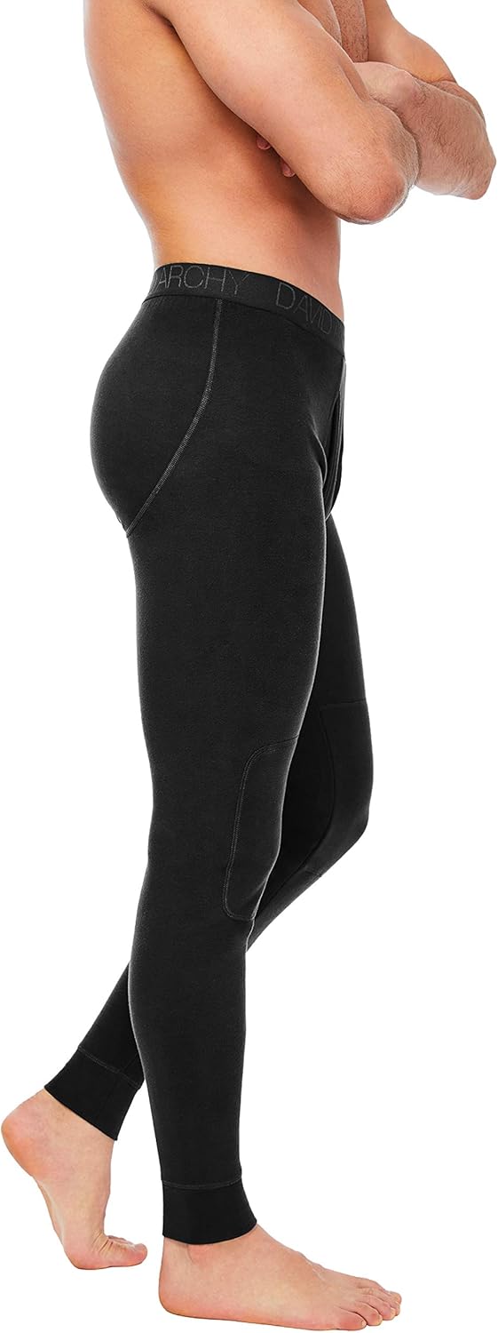 DAVID ARCHY Men's 2 Pack Ultra Soft Winter Warm Base Layer Pants Fleece Lined Thermal Bottoms Long Johns with Fly at  Men’s Clothing store