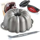 Nordic Ware Platinum Silver Anniversary 12 Cup Bundt Pan With Cleaning Tool + Kitchen Grips Pot Holder and Recipe Card