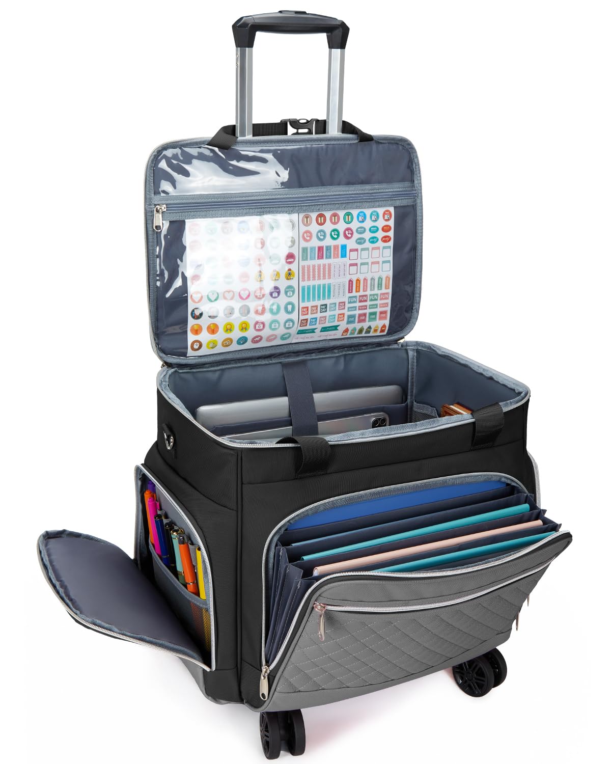 Photo 1 of Amythe Rolling Teacher Tote Bag with Accordion File Organizer, 5 Wheels Laptop Briefcase with 15.6" Laptop Compartment, Wheeled Bag for Work, Office, Craft-Black