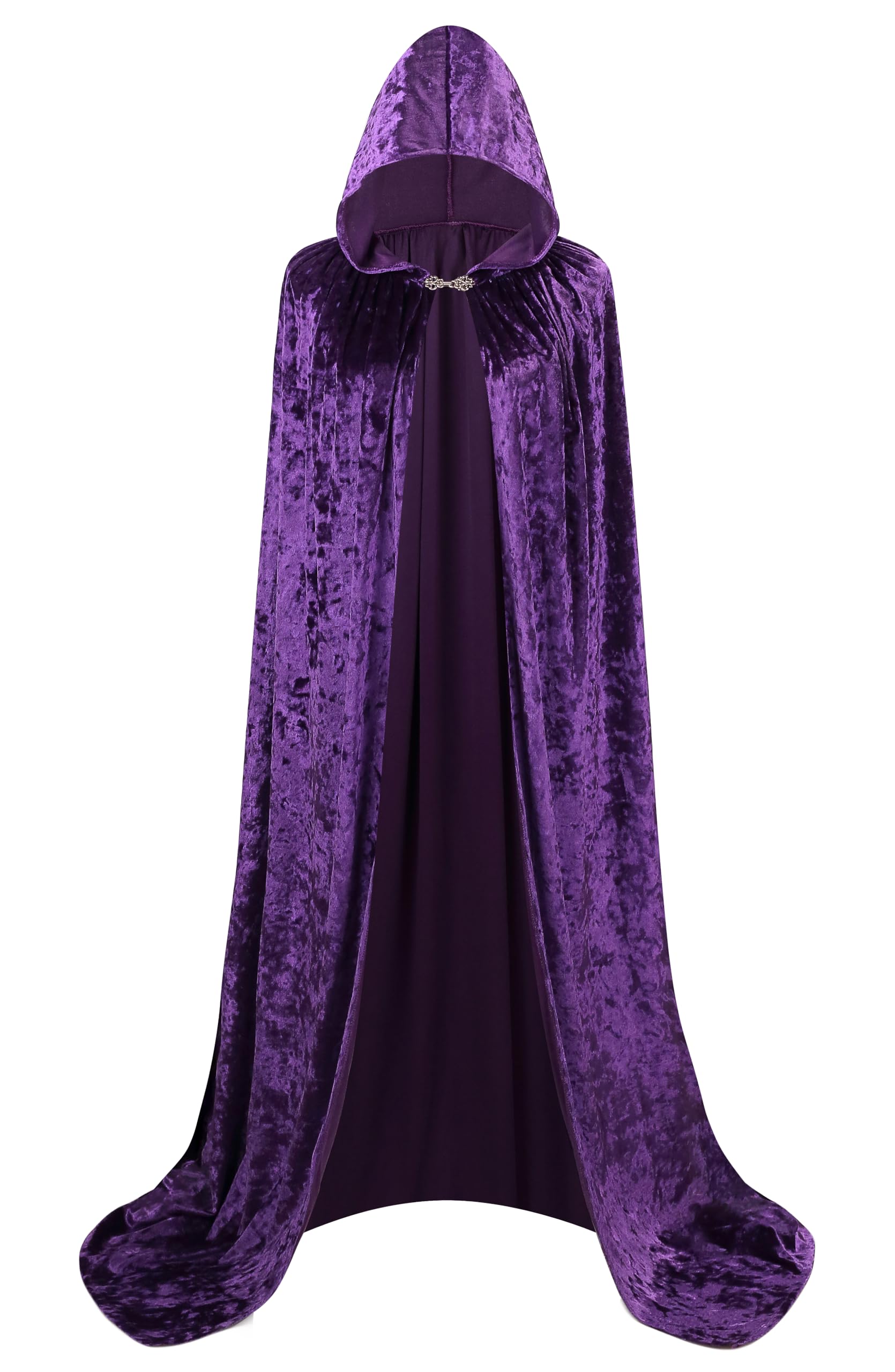 HAPNBCELE Medieval Velvet Hooded Cloak for Womens Mens, Adults Renaissance Costume Cape Halloween Christmas Masquerade Party (Purple, 55.11Inch/140cm)