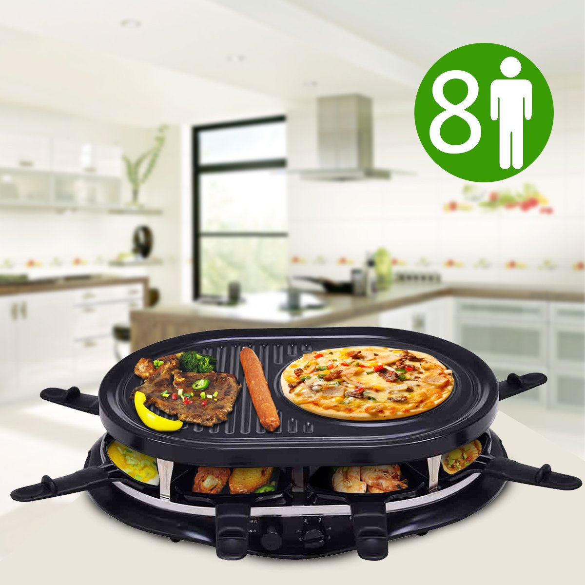 Costway 2 in 1 Raclettes Grill 8 People Indoor Electric BBQ Hotplate