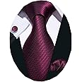Barry.Wang Designer Classic Ties for Men Set Formal Pocket Square Cufflink Check Plaid