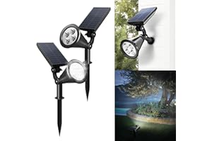 WONYO 4 LEDs Solar Spot Lights Outdoor, Solar Lights for Outside Waterproof IP65, Auto On/Off Solar Yard Lights, Solar Lights for Tree Garden Christmas Decorations,2 Pack(Cool White)