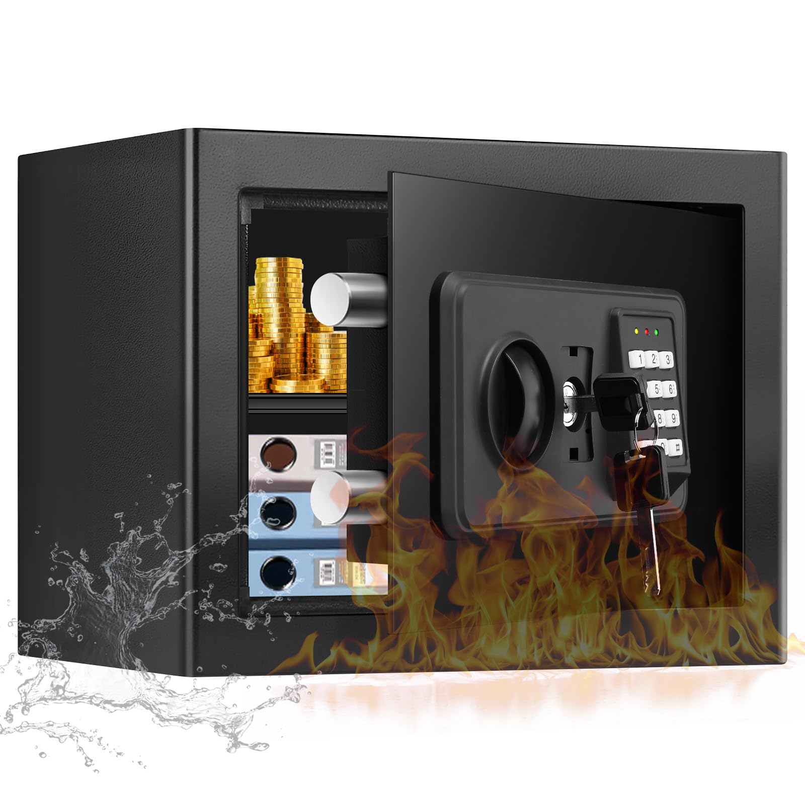 Photo 1 of 1.2 Cuft Small Home Safes Water and Fireproof, Fire proof Safes for Home Use, Anti-Theft Security Safe Box With Digital Keypad & Removable Shelf and Led Light, Money Safes for Documents Valuables