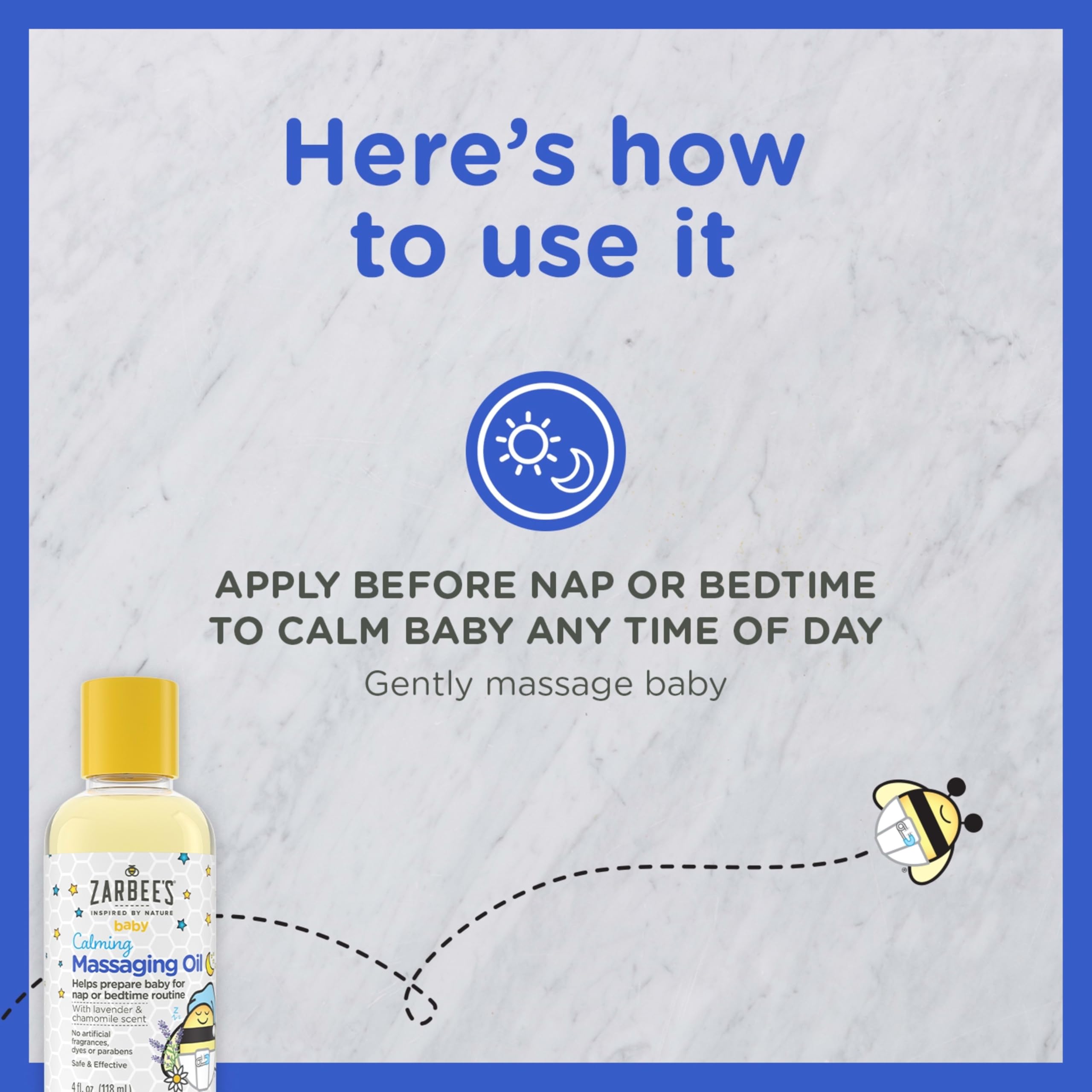 Zarbee's Baby Massage Oil, Calming and Soothing with Lavender and Chamomile to Help Sleep, 4oz Bottle