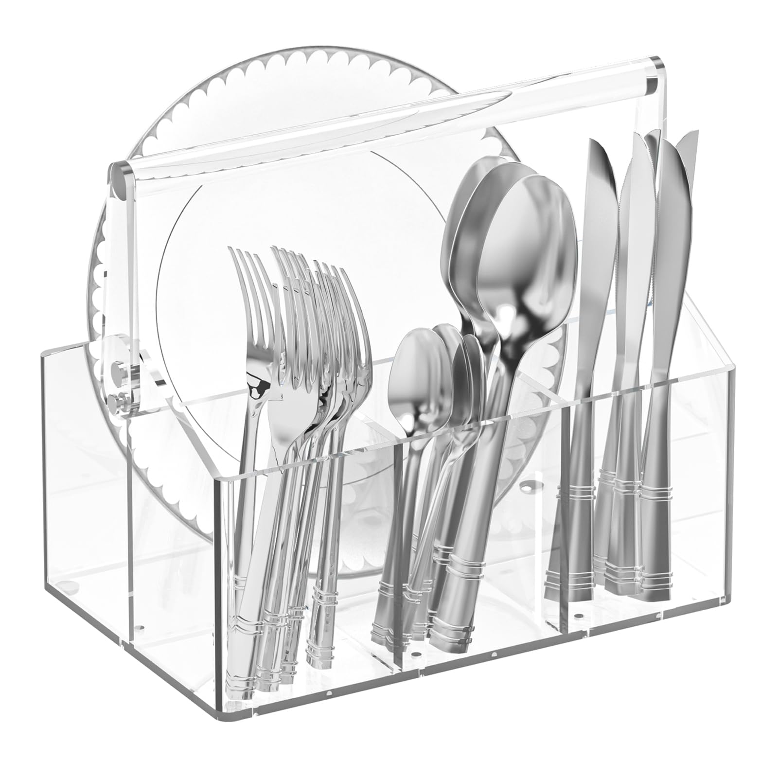 Photo 1 of Chivalral Acrylic Utensil Holder - Silverware Organizer for Kitchen, Table, Indoor Outdoor Use Space-Saving, For Buffet, Picnic Party