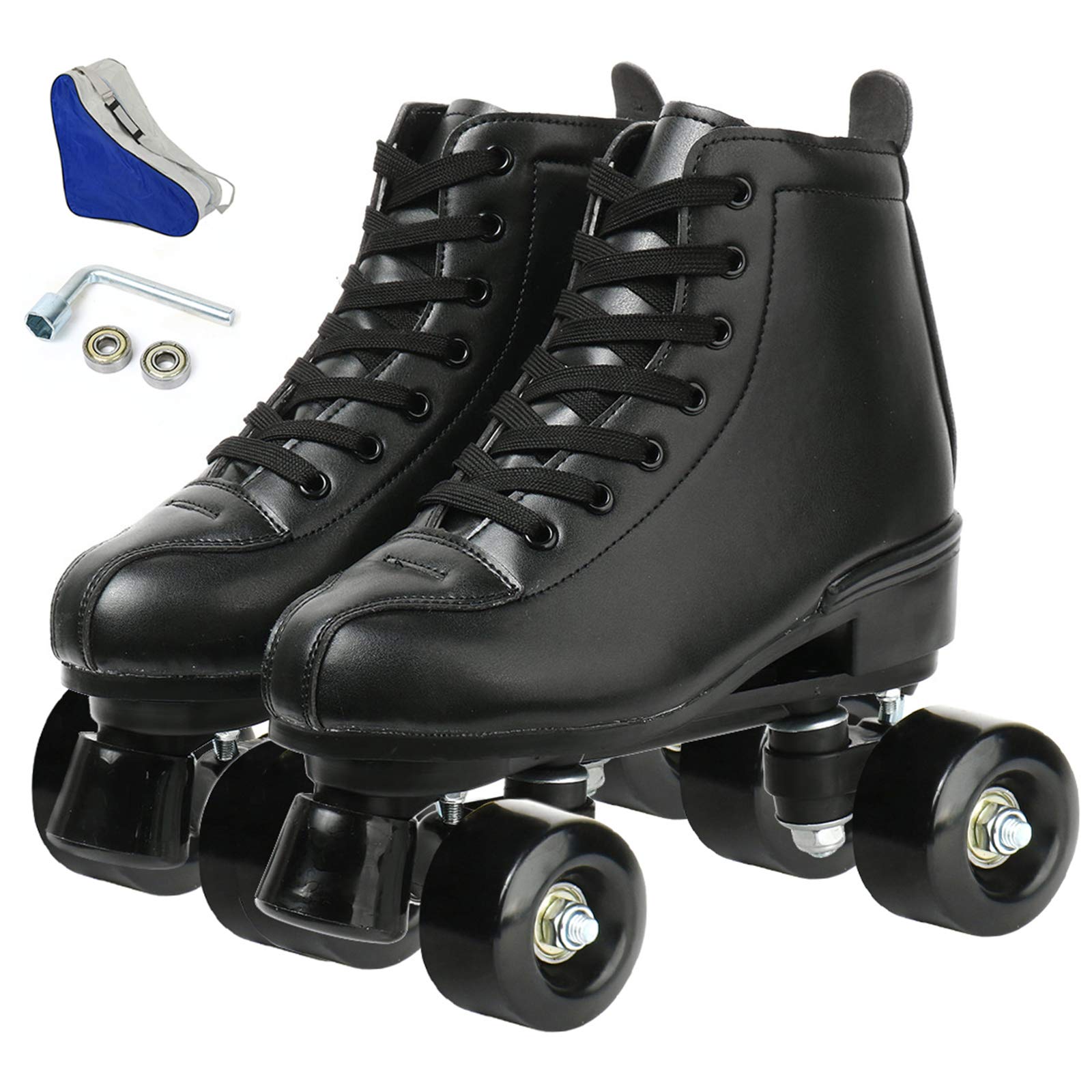 XUDREZ Roller Skates Double Row Skates Adjustable High-top Women Girls RollerSkates Indoor Outdoor Adult Roller Skates (Black black wheel,34=UK:3)