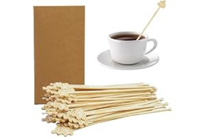 BOKFJBP 60Pcs Coffee Stirrers-7Inch Natural Bamboo Stir Sticks Beverage Mixer with Coffee Ends Disposable Environmentally Friendly Biodegradable Cafe Grade Stir Sticks for Cocktails Milk Tea Hot & Cold Drinks