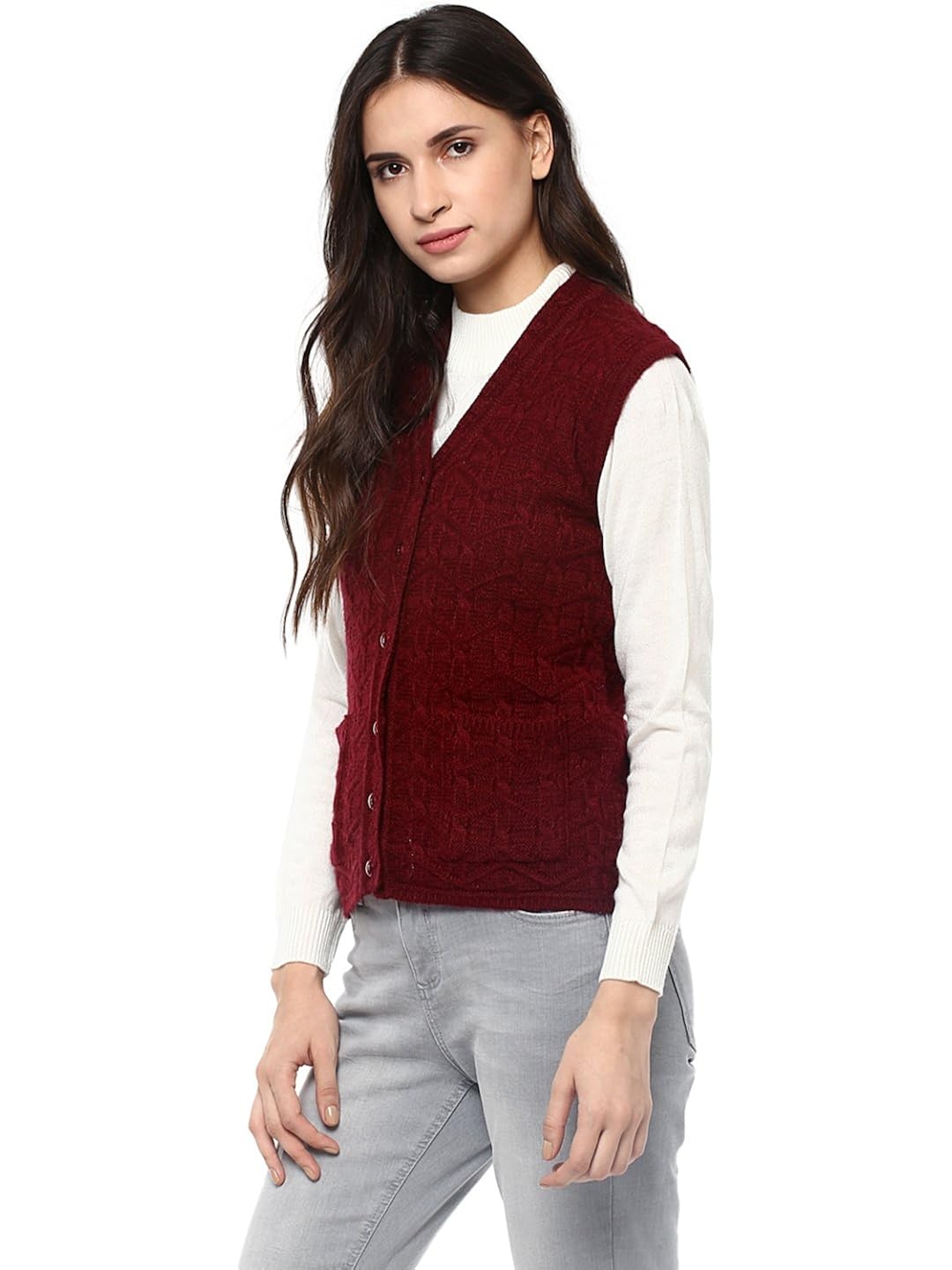 cayman women maroon self-design cardigan