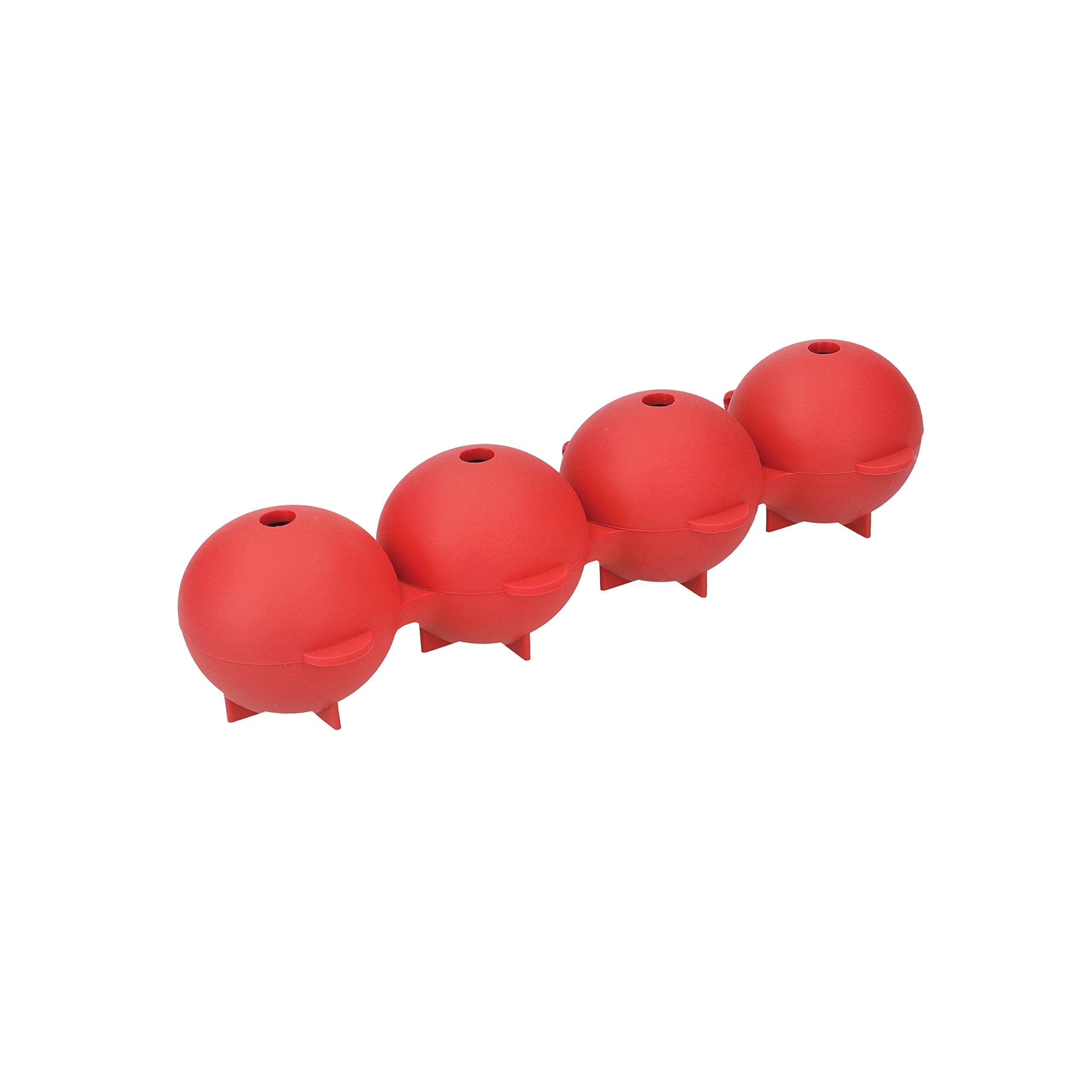 Colourworks Sphere Ice Cube Moulds, Makes 4 Giant Slow Melting Balls, Gift Boxed, LFGB Grade Silicone, Red, 21.5 x 7 x 4cm