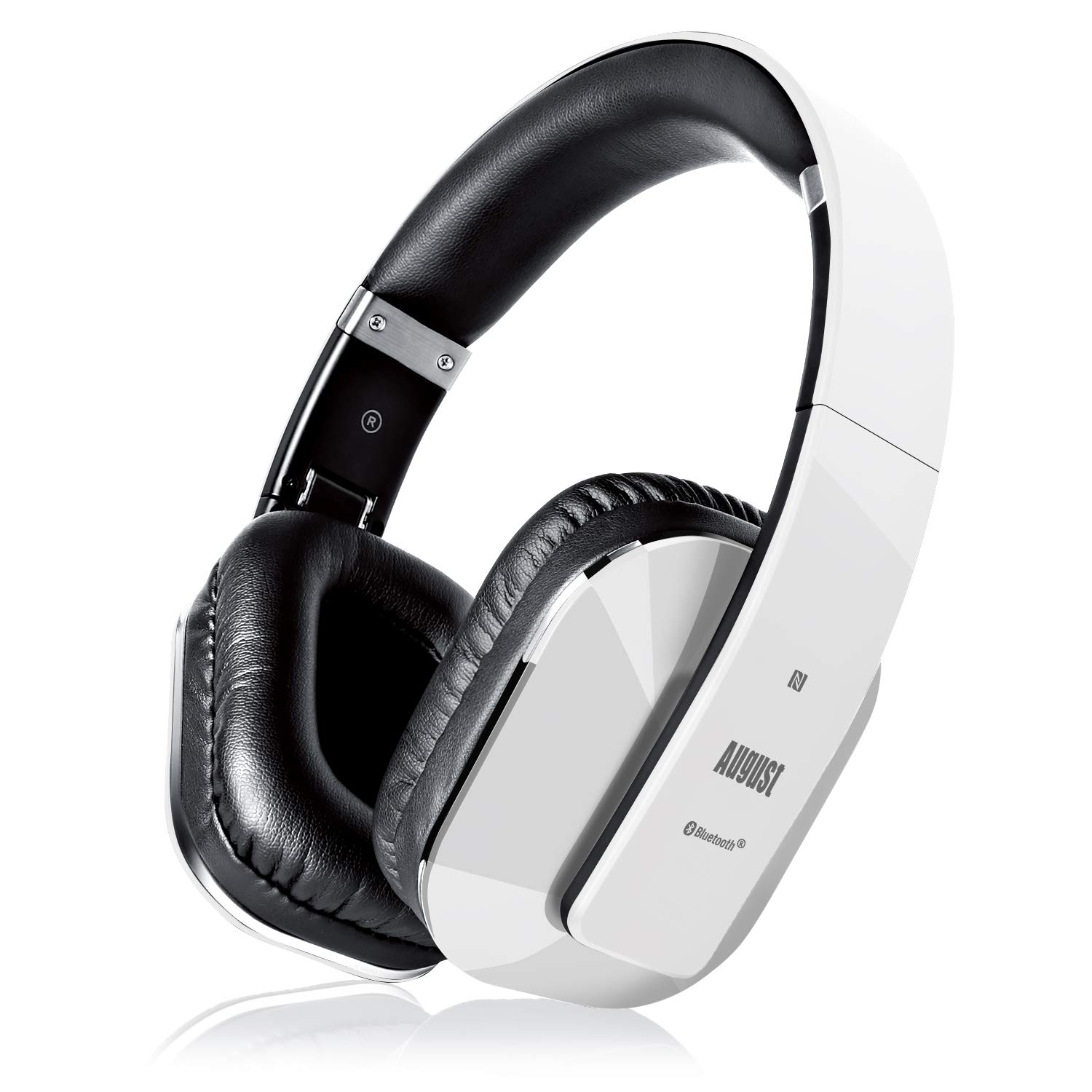August EP650W Over-Ear Wireless Headphones with Mic – Bluetooth 5.1 Studio Headset with EQ, 20H Playtime, aptX LL, NFC Touch, Multi-Point for Two Devices, 3.5mm Aux, Adjustable Headband – White
