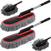 Tanlade 4 Pack Microfiber Car Duster Exterior Scratch Free with Extendable Handle Auto Duster Exterior Cleaning Dust Tools for Car Brush for Cars Truck Bike RV Boats Motorcycle (Gray with Red Edge)