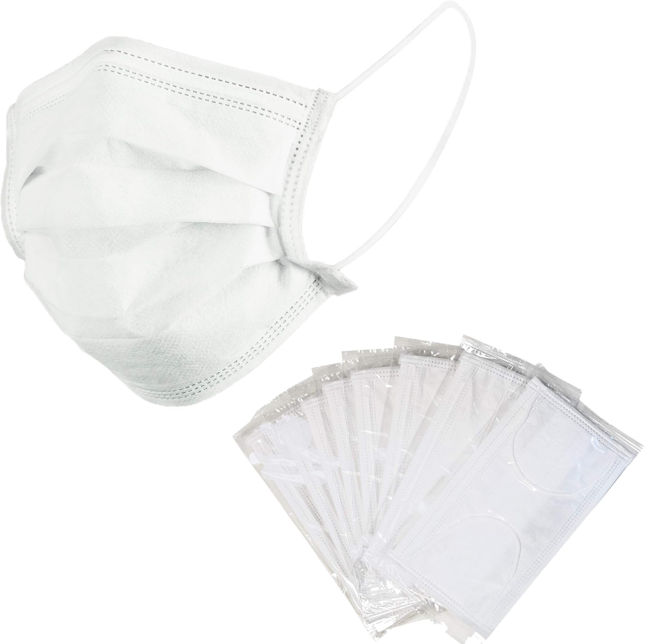 Wellmask - 50-Pack Individually Wrapped Disposable Earloop Face Masks, White, 3-Ply