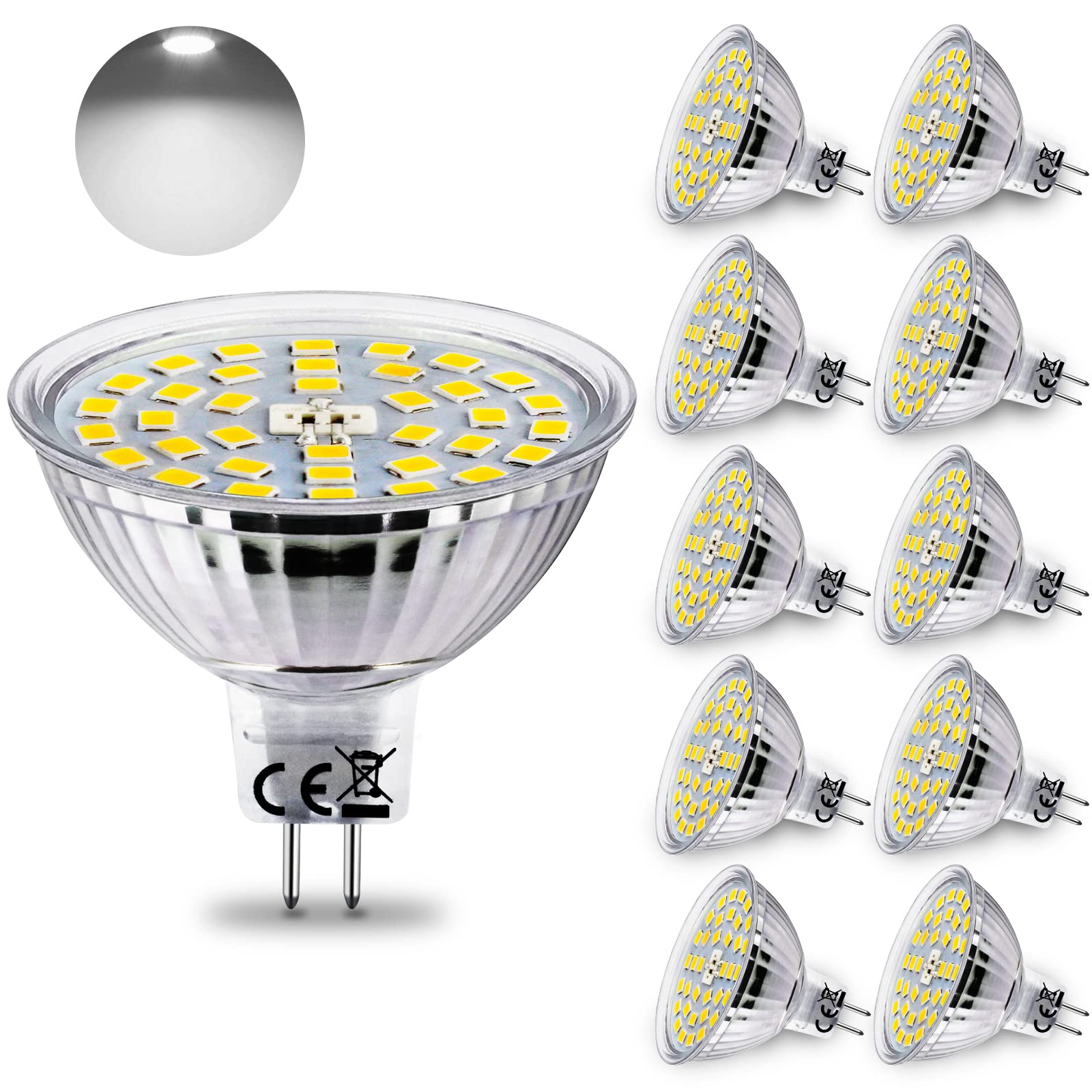 HiBay 10x MR16 LED Bulbs Cool White 12V GU5.3 Bi-Pin Spotlights Bulb 4W Replace 35W-45W Halogen Energy Saving Light Non-Dimmable — image 1
