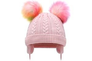 Duoyeree Toddler Winter Hat with Earflap Scarf Hood Thick Warm Kids Skull Cap for Baby Girls Boys