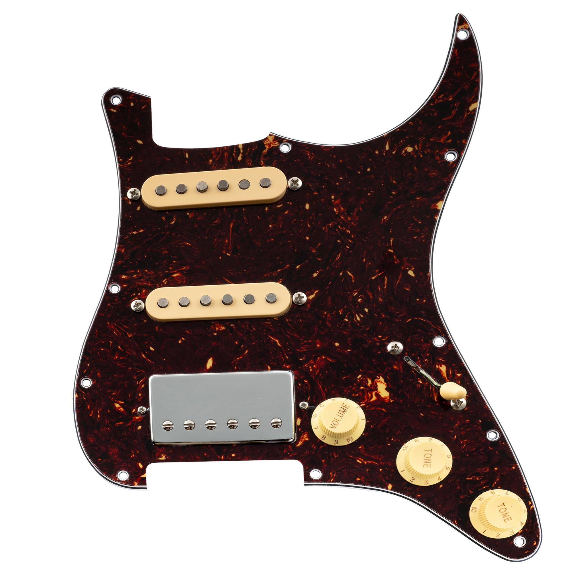 Musiclily Pro Pre-wired Standard HSS Pickguard with Artec Alnico 5 Pickups for Strat Style Electric Guitar, 4ply Tortoise Shell