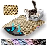 Petinstinct Cat Litter Mat, Double Layer Honeycomb Litter Box Mat | 24x18&rdquo;, Efficient Litter Trapping, Easy to Clean, Waterproof, Non-Slip, Soft on Paws, Scratch Resistant, Beige, Large