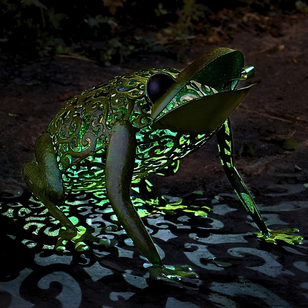 Garden mile LED Solar Frog Ornament Outdoor - 33cm Colour Changing Metal Frog Solar Light Silhouette - Durable Novelty Garden Lighting for Patio, Flowerbed Decor, Outdoor Lighting & Gardening Gifts