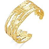 HUAYUNFANG Chunky Gold Cuff Bracelet for Women Bold Hammered Cuff Bracelet Gold Statement Bangle Bracelets Adjustable Irregular Bracelets