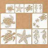 HJACS 8 Pcs Ocean Creatures Stencils Painting Reusable Sea Animals Stencils for Crafts Plastic Turtle Seahorse Starfish Stencil Drawing Templates for DIY Wall Canvas Knit Notebook Card Wood